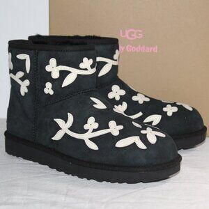 NWB UGG X Molly Goddard Black White Floral Applique Mini Boots Booties 41 10